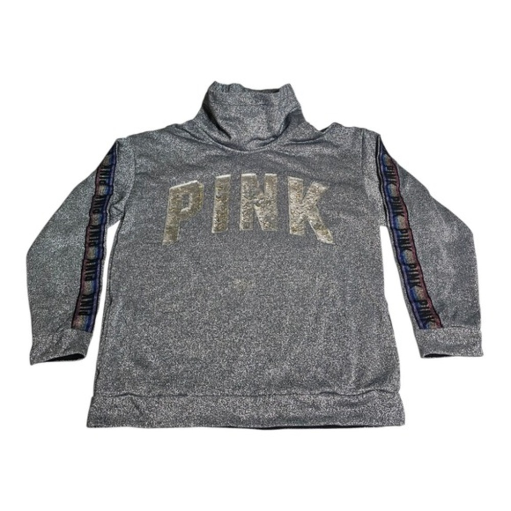 Victorias Secret PINK Sz M Sequin Bling Campus Cowl Neck Sweater‎ Jacket Top
